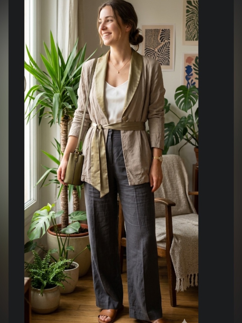 Elegant Beige Long Coat with Belt